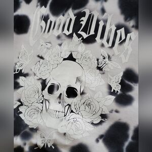 Justify Unisex Sz M Tie-Dye Zip-Up Hoodie With Skull & Roses "Good Vibes" Design